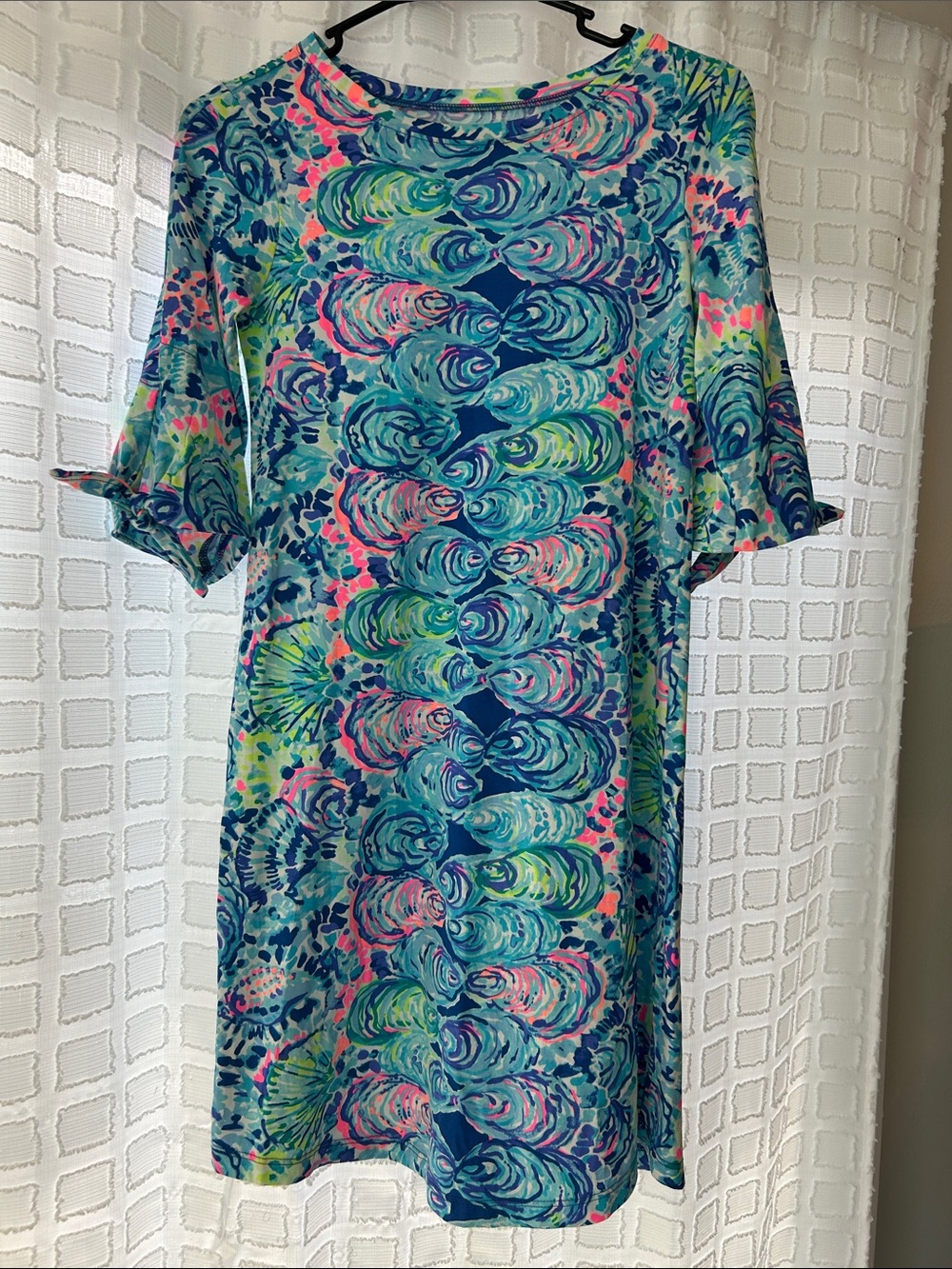 Lilly Pulitzer Blue Teal Pink Patterned Midi Dress Ocean Commotion